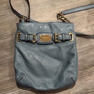 Vintage Michael Kors Blue Leather Crossbody Bag with Gold Accents